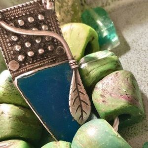 Sterling & Ancient Roman glass pin/pendant Israel.